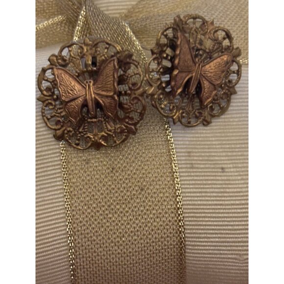 Vintage Butterfly Filigree Earrings Gold Tone Boho 70s 80s Nature Studs - Picture 4 of 8